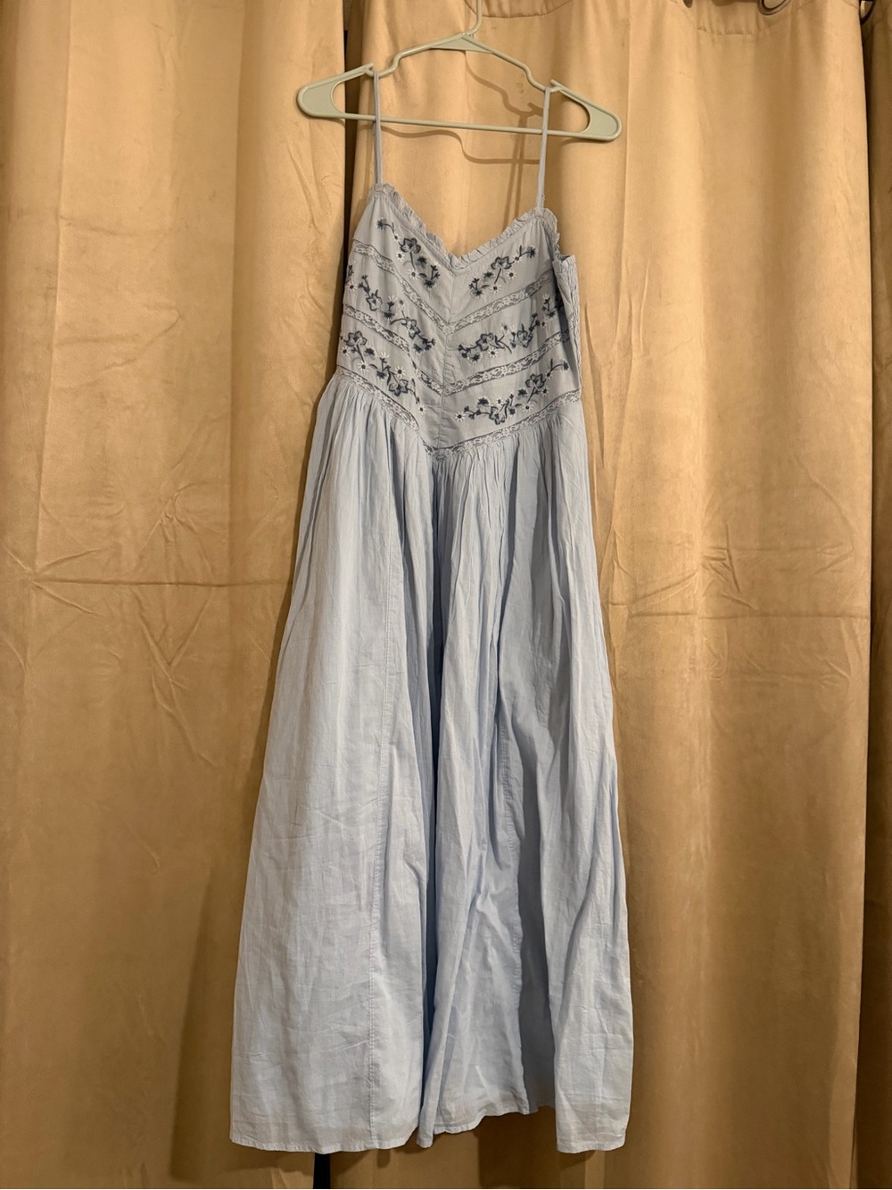 American Eagle Outfitters Light Blue Embroidered Midi Dress